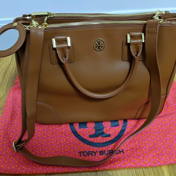 Tory Burch Brown Leather Double Zip Robinson Bag - Picture 3 of 9